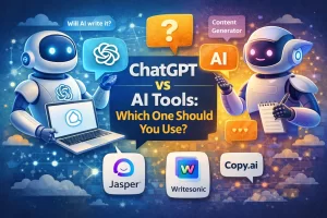 ChatGPT vs AI tools comparison showing ChatGPT competing with Jasper, Writesonic, and Copy.ai for content creation and writing
